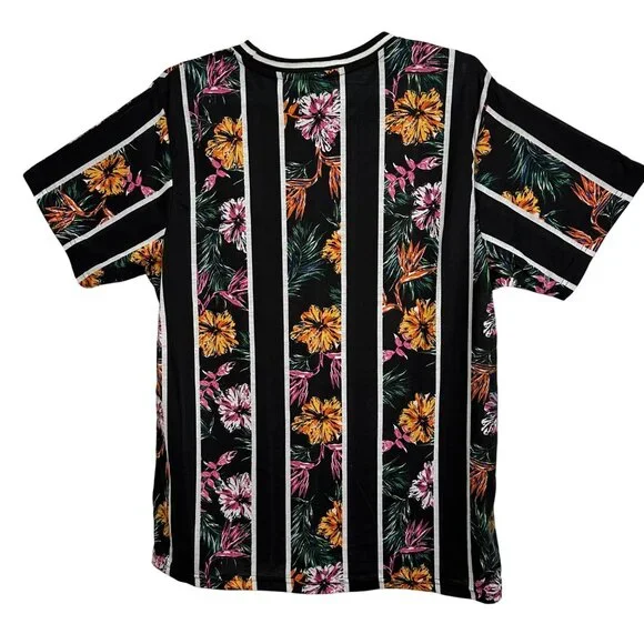 Fresh Prints Of Bel-Air Black Floral Striped Mens T-Shirt SZ L Dark Floral - Picture 2 of 8